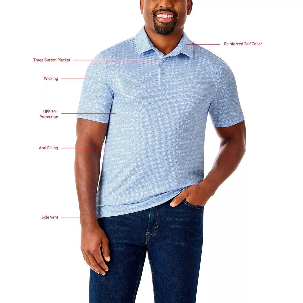 NWT Member's Mark Men's Short Sleeve Pattern Performance Polo Light Blue XXL - Picture 6 of 12